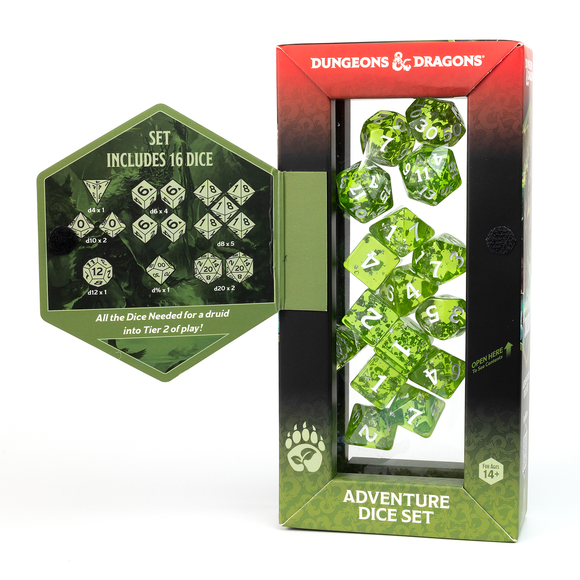 D&D Adventure Dice Set - Druid Edition | Green 15pc Collection - Bards & Cards