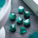 Dwarf Cut Aquamarine Cat’s Eye Gemstone Premium DND Dice Set - Bards & Cards