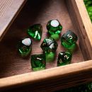 Dwarf Cut Green Gemstone Glass Premium DND Dice Set - Bards & Cards