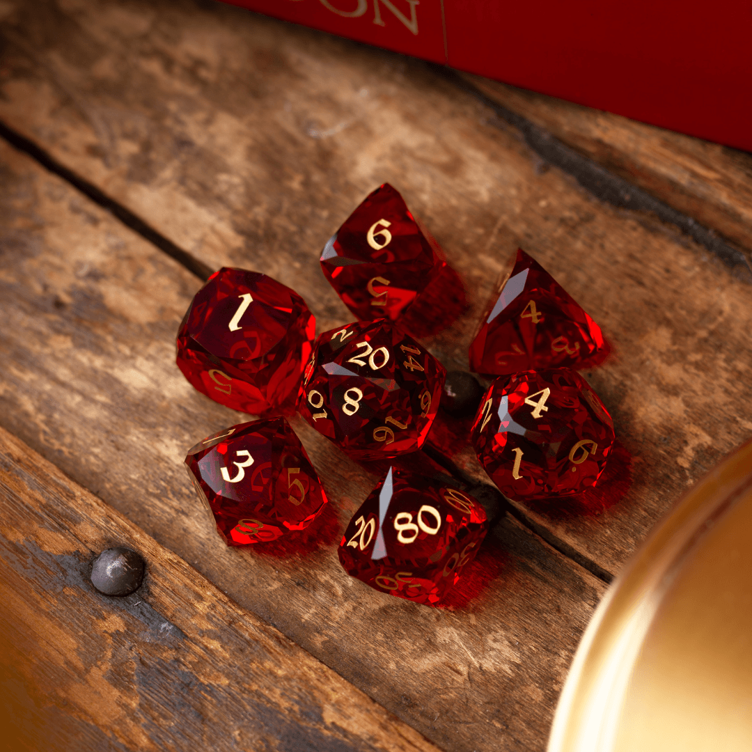 Dwarf Cut Red Gemstone Glass Premium DND Dice Set - 0