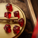 Dwarf Cut Red Gemstone Glass Premium DND Dice Set - Bards & Cards