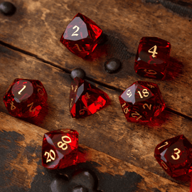Dwarf Cut Red Gemstone Glass Premium DND Dice Set - Bards & Cards