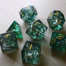 Elven Wood Green Forge Fire Glass DND Dice Set - Bards & Cards