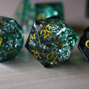 Elven Wood Green Forge Fire Glass DND Dice Set - Bards & Cards