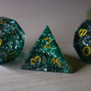 Elven Wood Green Forge Fire Glass DND Dice Set - Bards & Cards