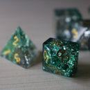 Elven Wood Green Forge Fire Glass DND Dice Set - Bards & Cards