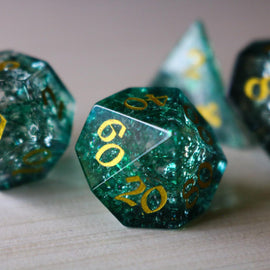 Elven Wood Green Forge Fire Glass DND Dice Set - Bards & Cards