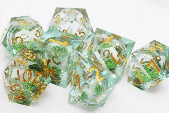 Sharp-Edged Liquid Core RPG Dice Set - Bards & Cards
