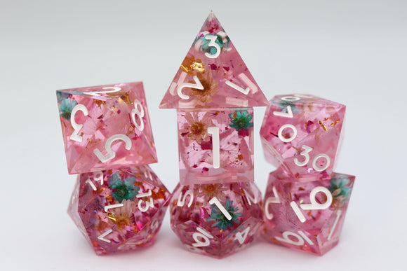 Sharp Edge Resin RPG Dice Set - Floral Wind - Bards & Cards