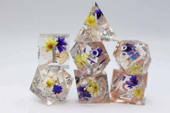 Sharp Edge Resin RPG Dice Set - Wildflower Meadow - Bards & Cards