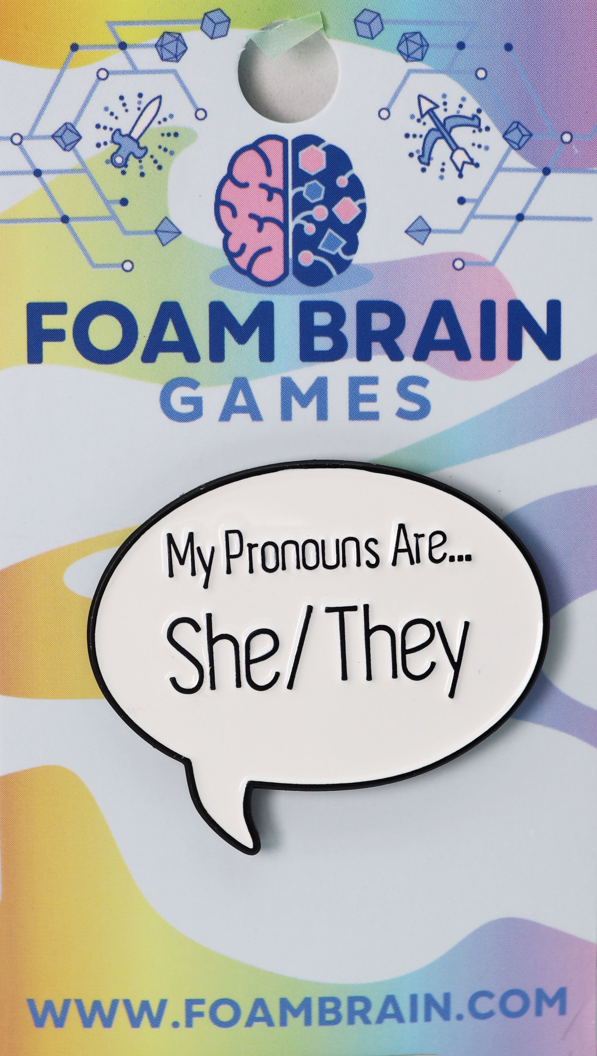 Foam Brain Games - Pronoun Speech Bubble Pins - Bards & Cards