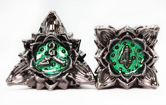 Floral Starburst: Midnight Forest - Metal RPG Dice Set - Bards & Cards