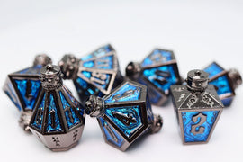 Moonlit Lantern: Midnight Frostfire - Metal RPG Dice Set - Bards & Cards