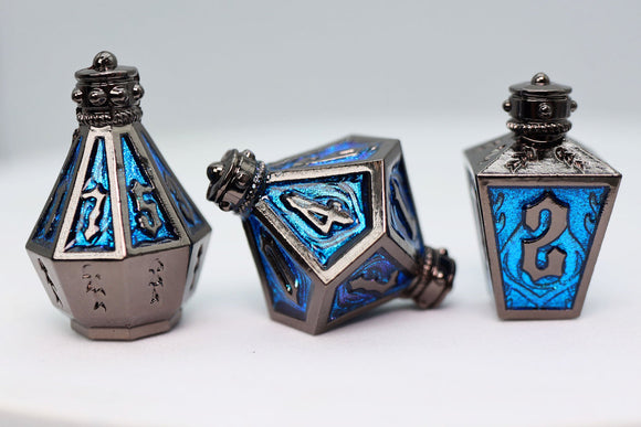 Moonlit Lantern: Midnight Frostfire - Metal RPG Dice Set - Bards & Cards
