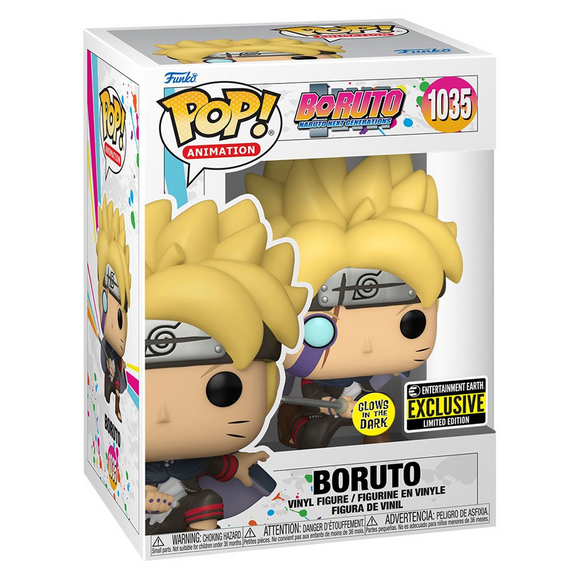 Funko POP! Boruto: Naruto Next Generations - Boruto with Marks (Glow in the Dark) Vinyl Figure #1035 Entertainment Earth Exclusive - Bards & Cards