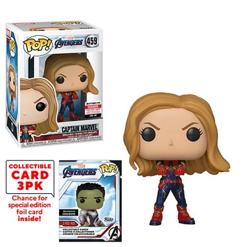 Funko POP! Avengers: Endgame - Captain Marvel with Collector Cards #459 - Entertainment Earth Exclusive (NOT 100% MINT) - Bards & Cards