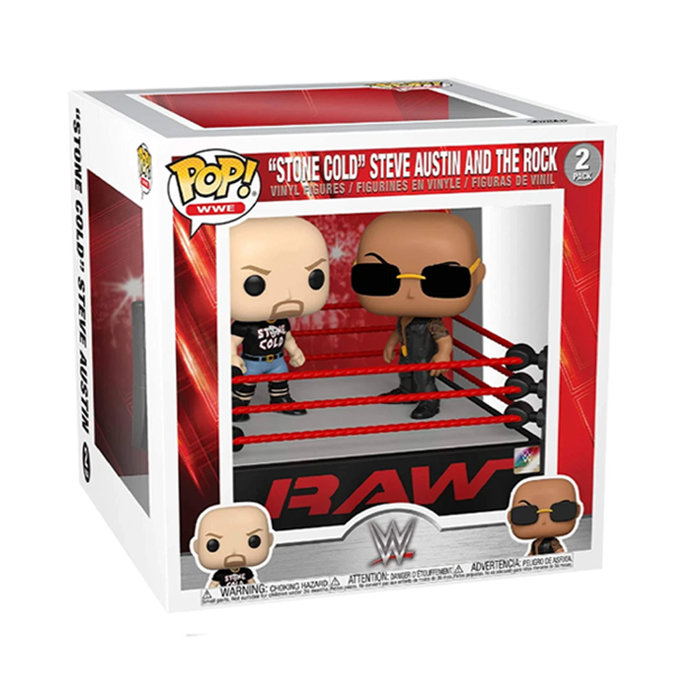 Funko POP! Moment: WWE - The Rock Vs. Stone Cold Steve Austin in Wrestling Ring Vinyl Figure #2 - Bards & Cards