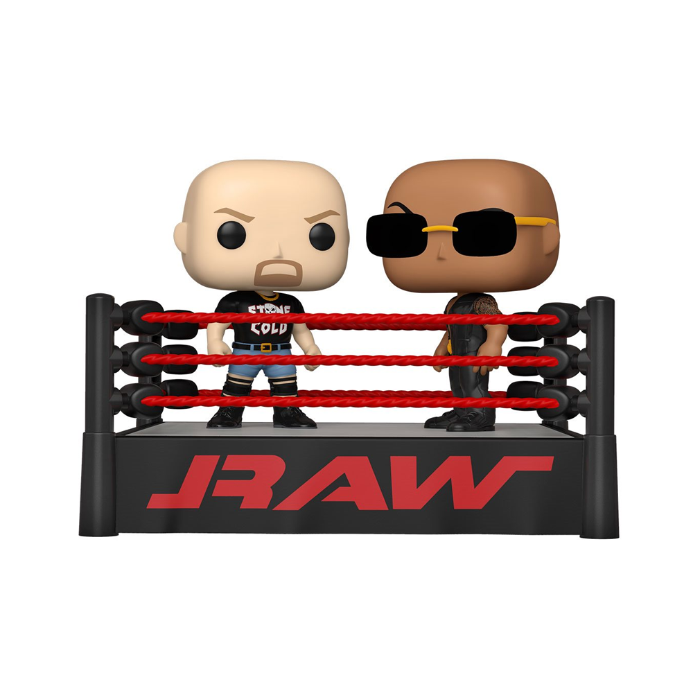 Funko POP! Moment: WWE - The Rock Vs. Stone Cold Steve Austin in Wrestling Ring Vinyl Figure #2 - Bards & Cards