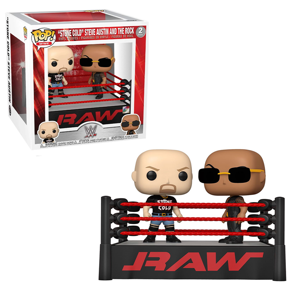 Funko POP! Moment: WWE - The Rock Vs. Stone Cold Steve Austin in Wrestling Ring Vinyl Figure #2 - Bards & Cards