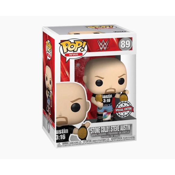 Funko POP! WWE - "Stone Cold" Steve Austin with Two Belts (Metallic) Vinyl Figure #89 Special Edition Exclusive - Bards & Cards