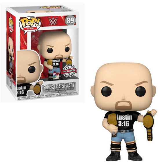 Funko POP! WWE - "Stone Cold" Steve Austin with Two Belts (Metallic) Vinyl Figure #89 Special Edition Exclusive - Bards & Cards