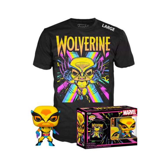 Funko POP! & Tee Collectors Box Marvel: X-Men - Wolverine (Blacklight) Special Edition Exclusive - Size Large - Bards & Cards