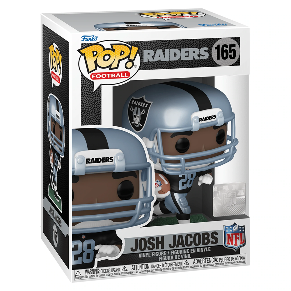Funko POP! NFL: Raiders - Josh Jacobs (Home Uniform) (Metallic) Vinyl Figure #165 - Bards & Cards
