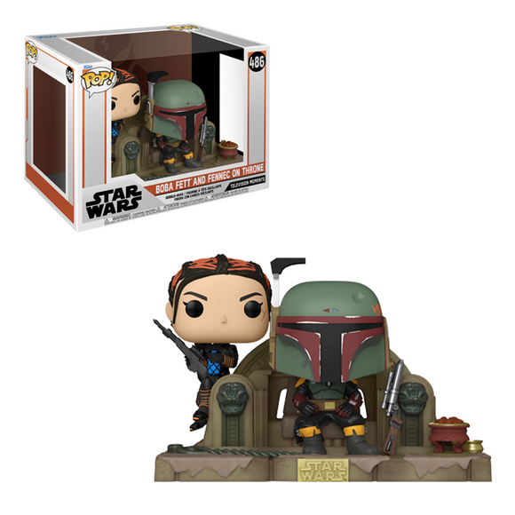 Funko POP! Moment: Star Wars: The Mandalorian - Boba Fett and Fennec Shand on Throne Vinyl Figure #486 - Bards & Cards