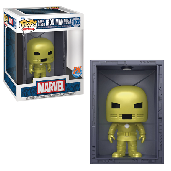 Funko POP! Deluxe: Marvel Hall of Armor - Iron Man (Model 1: Golden Armor) Vinyl Figure #1035 Previews Exclusive (PX) - Bards & Cards