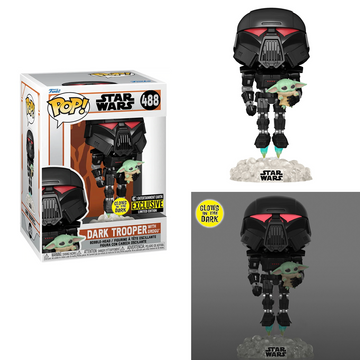 Funko POP! The Mandalorian - Dark Trooper with Grogu (Glow in the Dark) Vinyl Figure Entertainment Earth Exclusive - Bards & Cards