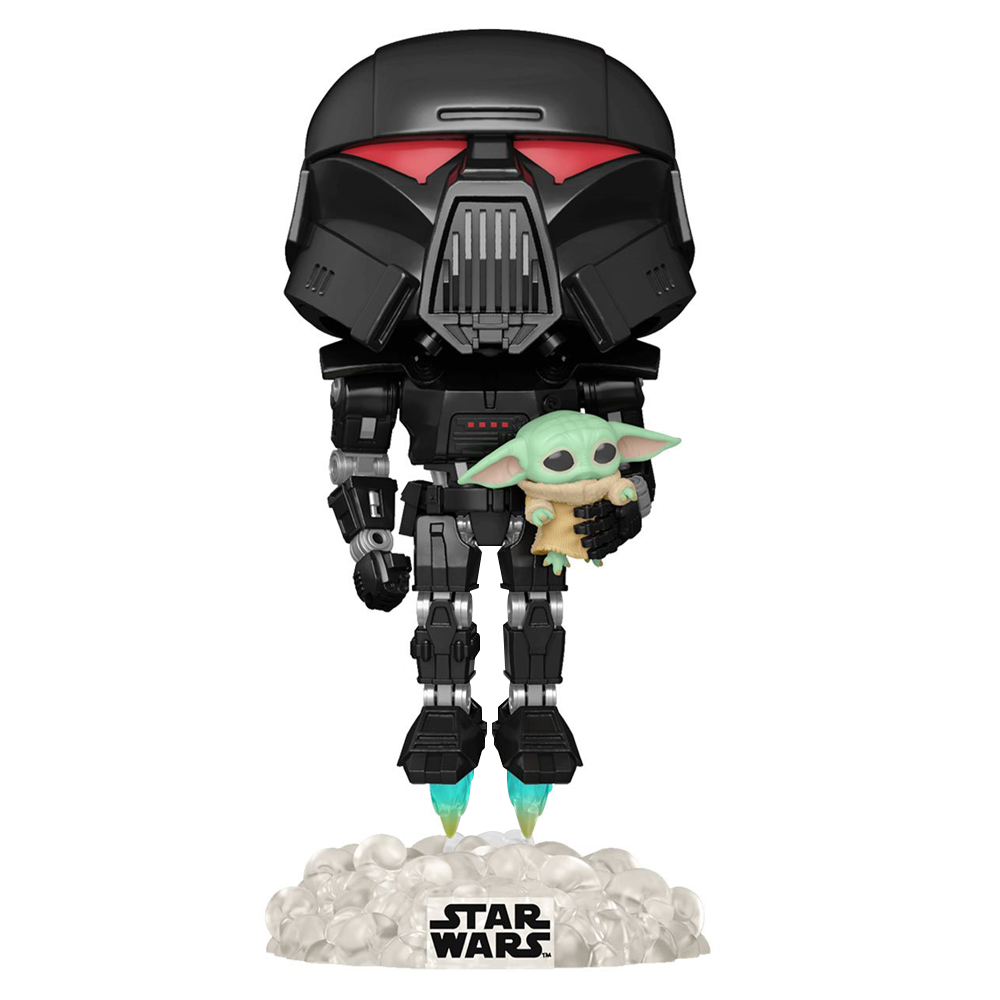 Funko POP! The Mandalorian - Dark Trooper with Grogu (Glow in the Dark) Vinyl Figure Entertainment Earth Exclusive [READ DESCRIPTION] - 0