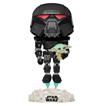 Funko POP! The Mandalorian - Dark Trooper with Grogu (Glow in the Dark) Vinyl Figure Entertainment Earth Exclusive - Bards & Cards