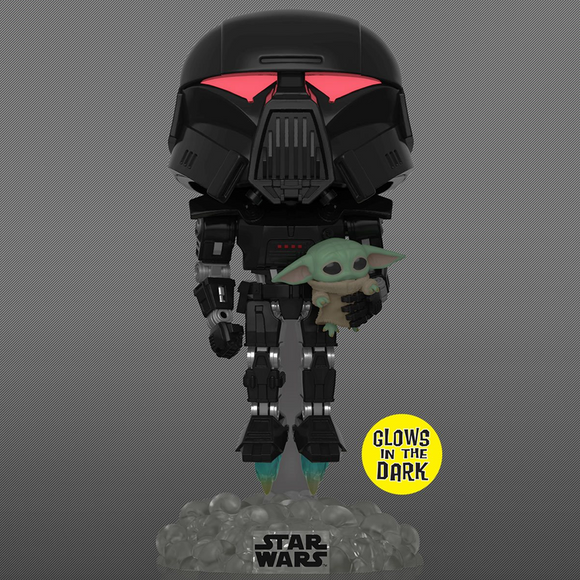 Funko POP! The Mandalorian - Dark Trooper with Grogu (Glow in the Dark) Vinyl Figure Entertainment Earth Exclusive - Bards & Cards