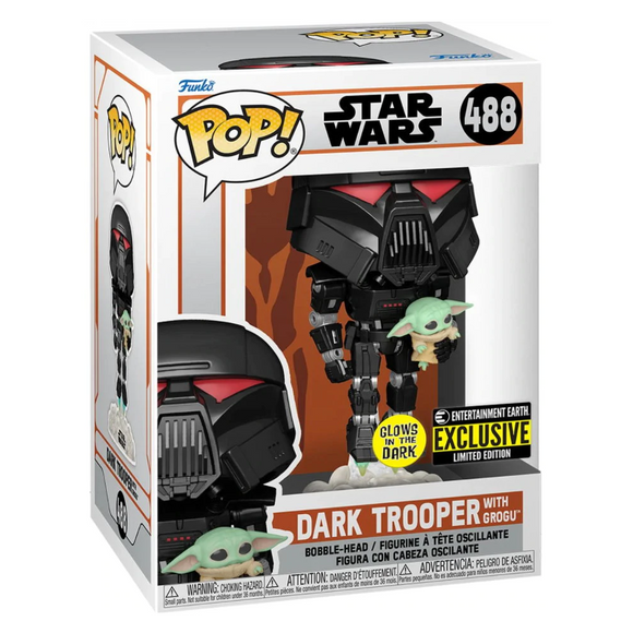 Funko POP! The Mandalorian - Dark Trooper with Grogu (Glow in the Dark) Vinyl Figure Entertainment Earth Exclusive - Bards & Cards