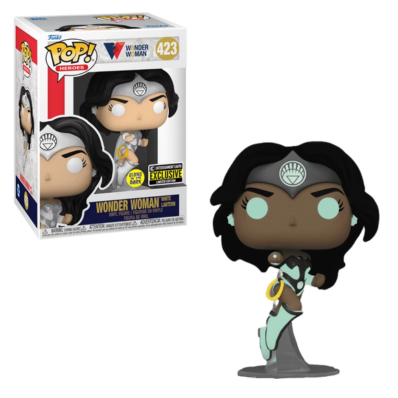 Funko POP! Wonder Woman 80th - Wonder Woman (White Lantern) Glow in the Dark Vinyl Figure #423 Entertainment Earth Exclusive - Bards & Cards
