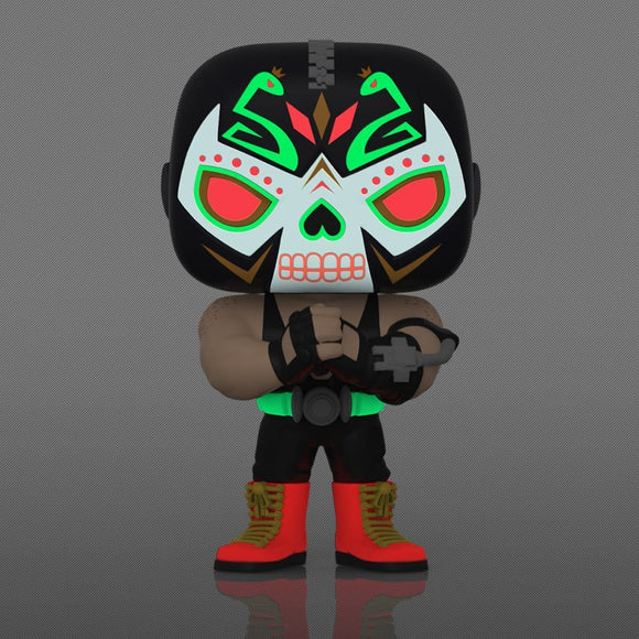 Funko POP! DC Super Heroes: Dia De Los - Bane (Glow in the Dark) Vinyl Figure Entertainment Earth Exclusive - Bards & Cards
