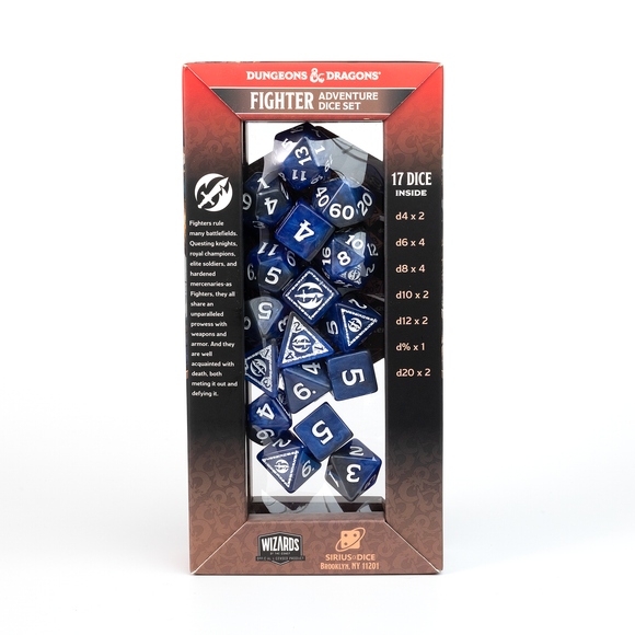 D&D Adventure Dice Set - Fighter Edition | Blue 17pc Collection - Bards & Cards