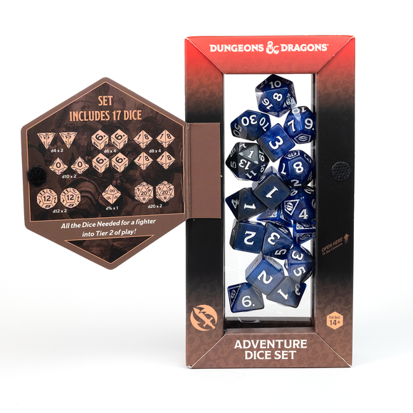D&D Adventure Dice Set - Fighter Edition | Blue 17pc Collection - Bards & Cards