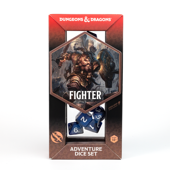 D&D Adventure Dice Set - Fighter Edition | Blue 17pc Collection - Bards & Cards