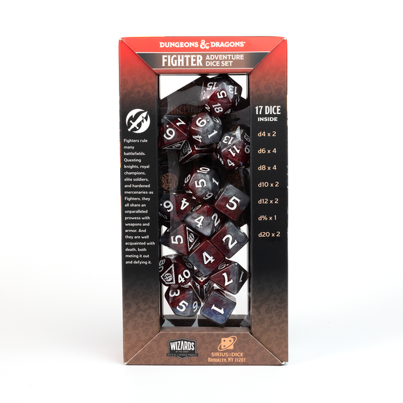 D&D Adventure Dice Set - Fighter Edition | Red 17pc Collection - Bards & Cards