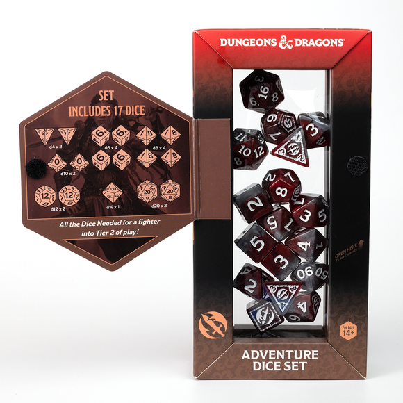 D&D Adventure Dice Set - Fighter Edition | Red 17pc Collection - Bards & Cards