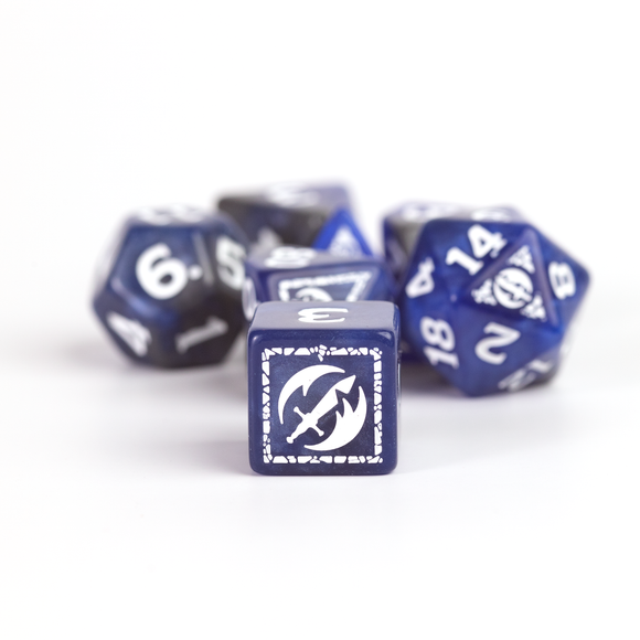 D&D Adventure Dice Set - Fighter Edition | Blue 17pc Collection - Bards & Cards