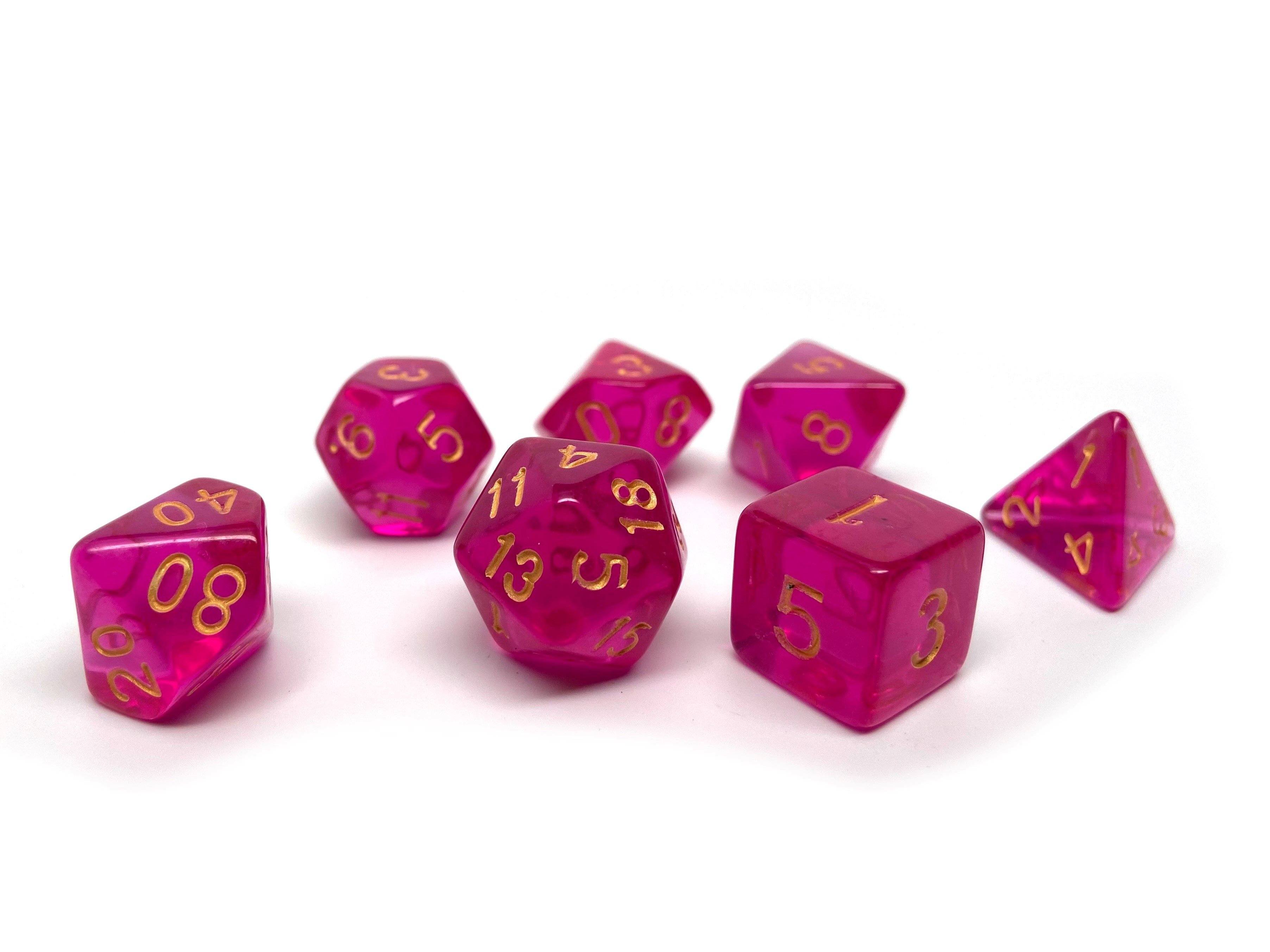 Fuchsia Translucent Dice Collection - 7 Piece Set - Bards & Cards