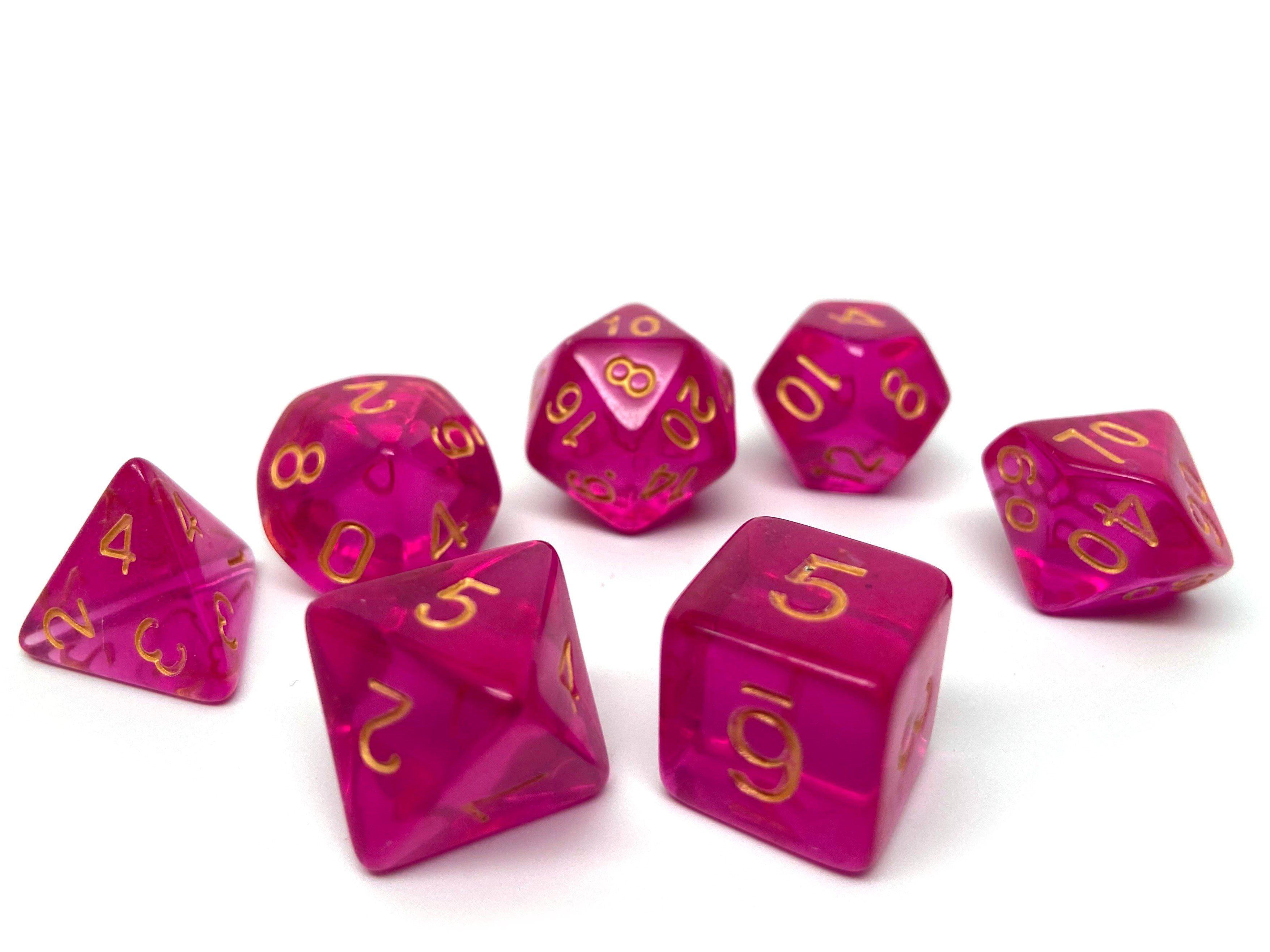 Fuchsia Translucent Dice Collection - 7 Piece Set - Bards & Cards