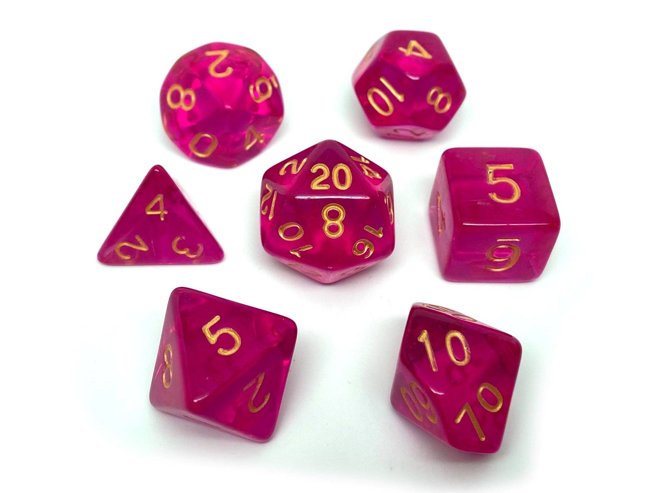 Fuchsia Translucent Dice Collection - 7 Piece Set - Bards & Cards