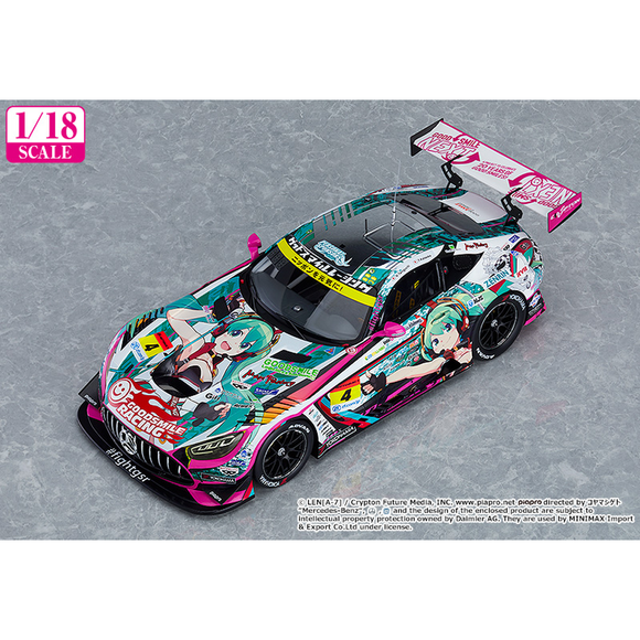 Good Smile Racing: Vocaloid - Racing Hatsune Miku AMG (2020 Super GT Okayama Test Ver.) 1/18 Scale Resin Miniature Car Figure - Bards & Cards
