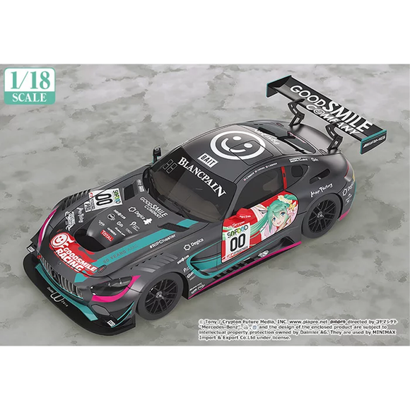Good Smile Racing: Vocaloid - Racing Hatsune Miku AMG (2017 SPA24H Finals Ver.) 1/18 Scale Resin Miniature Car Figure - Bards & Cards