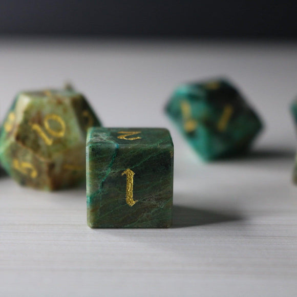 Gemstone Azurite Hand Carved DND Dice Set - Bards & Cards