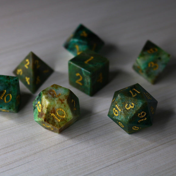Gemstone Azurite Hand Carved DND Dice Set - Bards & Cards