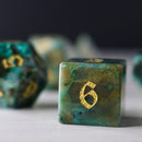 Gemstone Azurite Hand Carved DND Dice Set - Bards & Cards